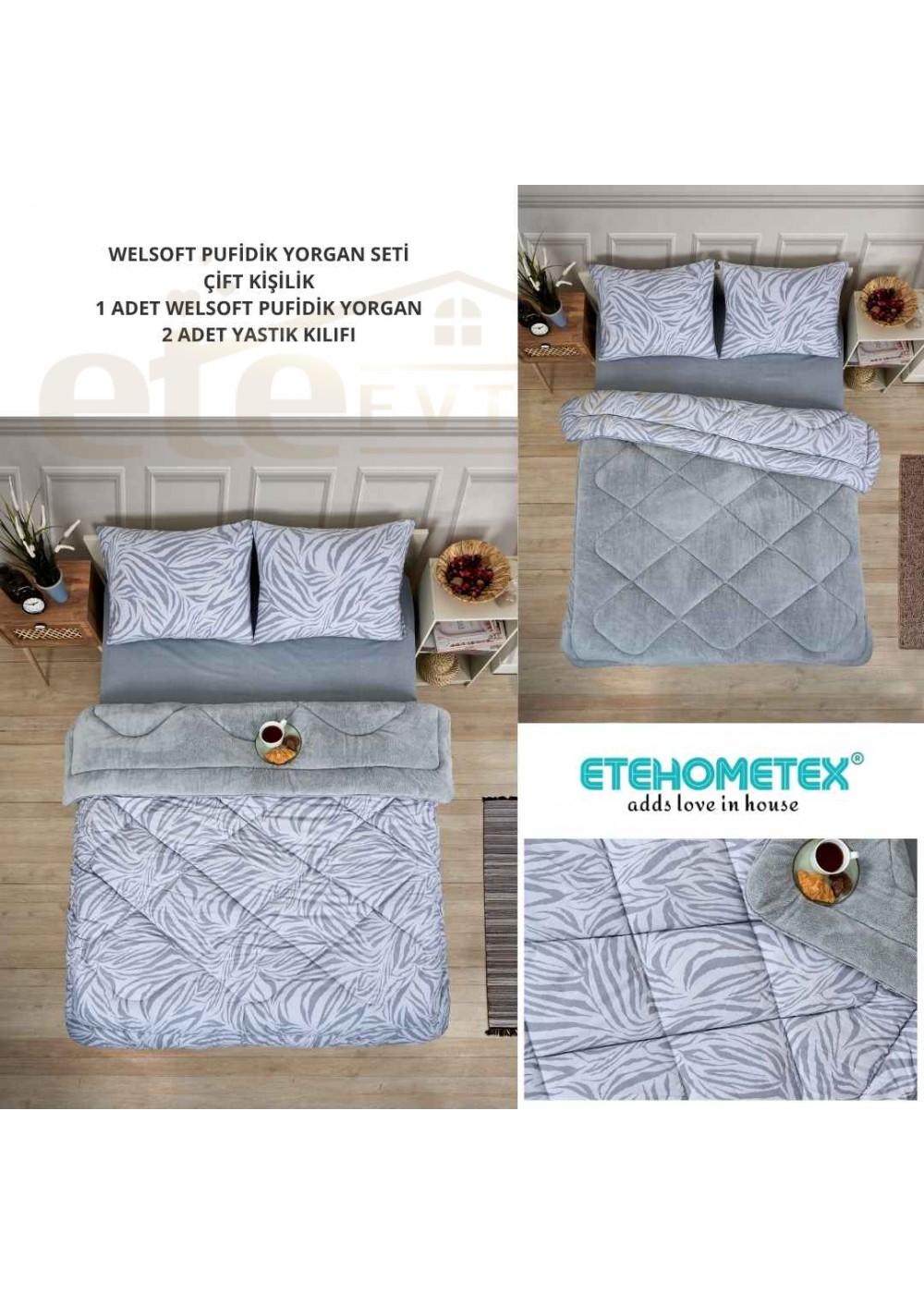 ETE HOMETEX ÇİFT KİŞİLİK LÜX WELSOFT YORGAN 195X215CM ZEBRA GRİ 8696474231950 ETE HOMETEX ÇİFT KİŞİLİK LÜX WELSOFT YORGAN 195X215CM ZEBRA GRİ 8696474231950